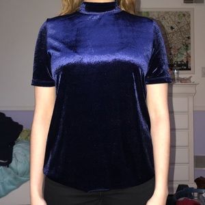 Zara blue velvet mock neck top
